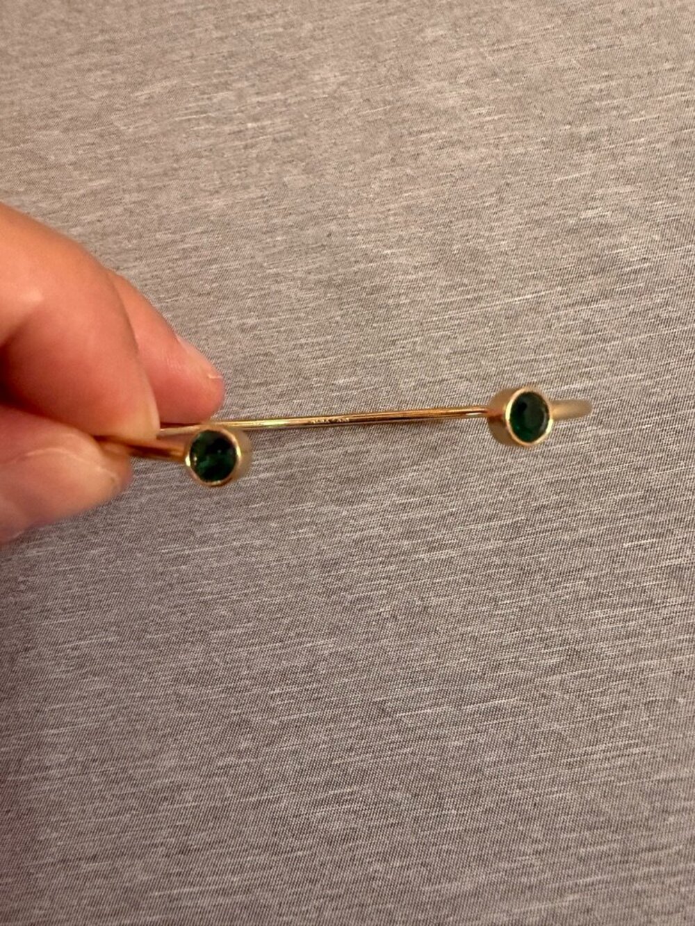 Gold Tone Green Gem Open Cuff Bracelet